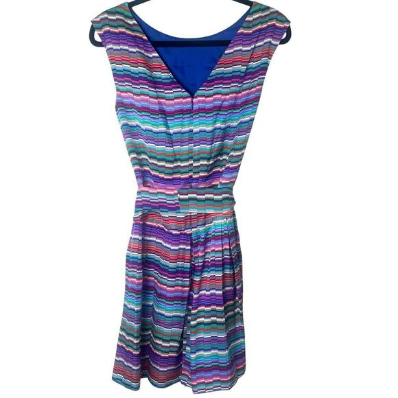 Shoshanna Fit & Flare Sleeveless Kaleidoscope Silk Dress Multicolor Sz 10 - Picture 8 of 12